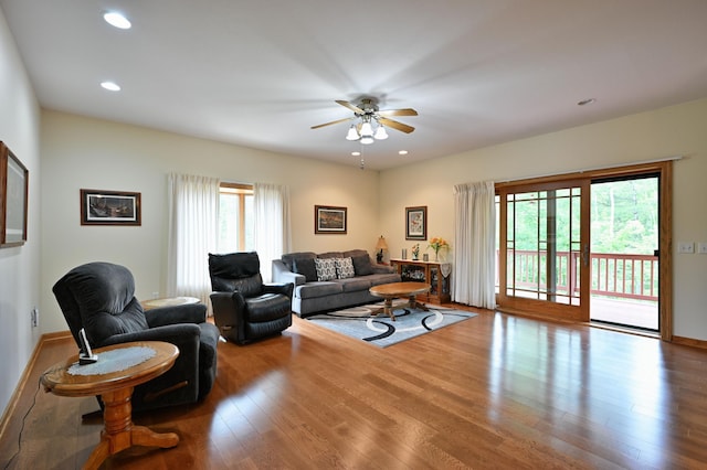N5020 Red Pine Trl, Evergreen Twp, WI 54801 - living room featuring wood finished floors, ceiling fan, and recessed lighting