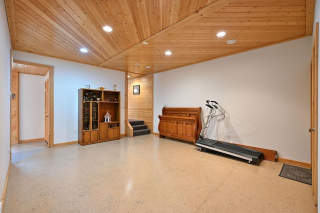 N5020 Red Pine Trl, Evergreen Twp, WI 54801 - exercise room featuring recessed lighting and wooden ceiling
