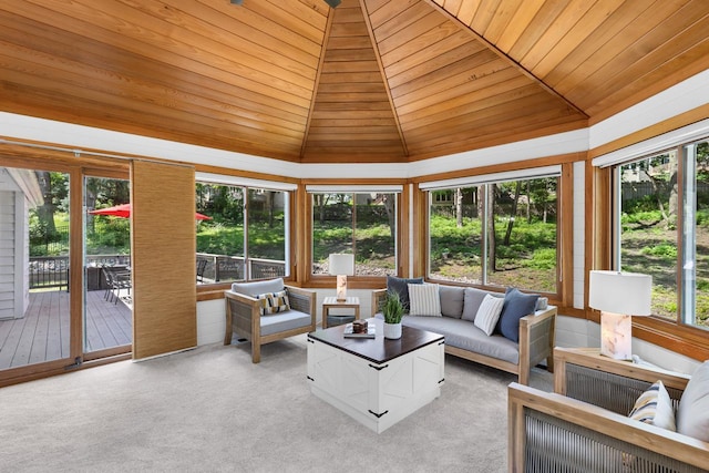 11280 Bluestem Ln, Eden Prairie, MN 55347 - sunroom / solarium featuring wood ceiling, vaulted ceiling, and carpet