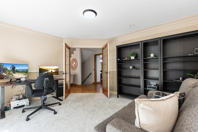 11280 Bluestem Ln, Eden Prairie, MN 55347 - carpeted office featuring ornamental molding and french doors