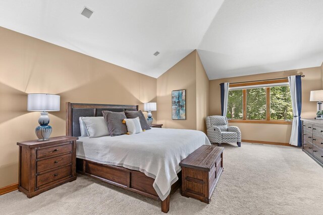 11280 Bluestem Ln, Eden Prairie, MN 55347 - bedroom featuring light carpet and lofted ceiling