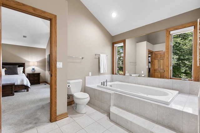 11280 Bluestem Ln, Eden Prairie, MN 55347 - full bath featuring a garden tub, vaulted ceiling, tile patterned floors, and ensuite bathroom