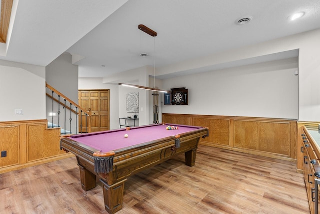 11280 Bluestem Ln, Eden Prairie, MN 55347 - game room with a wainscoted wall, light wood-style floors, and billiards table