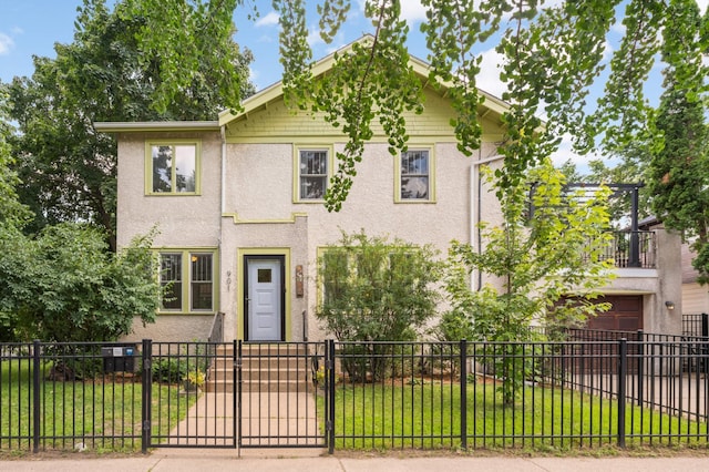 901 42nd St, Minneapolis, MN 55409 - view of front of property featuring stucco siding, a fenced front yard, and a gate