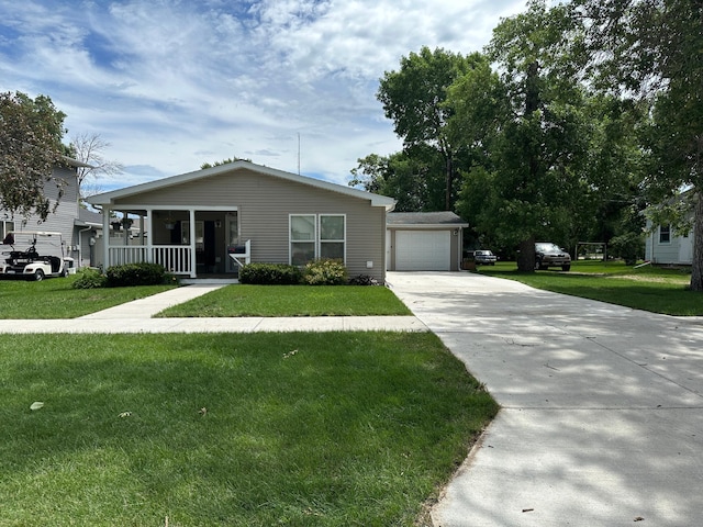 217 4th Ave SE, Pipestone, MN 56164 - ranch-style house with concrete driveway, a front lawn, and an attached garage