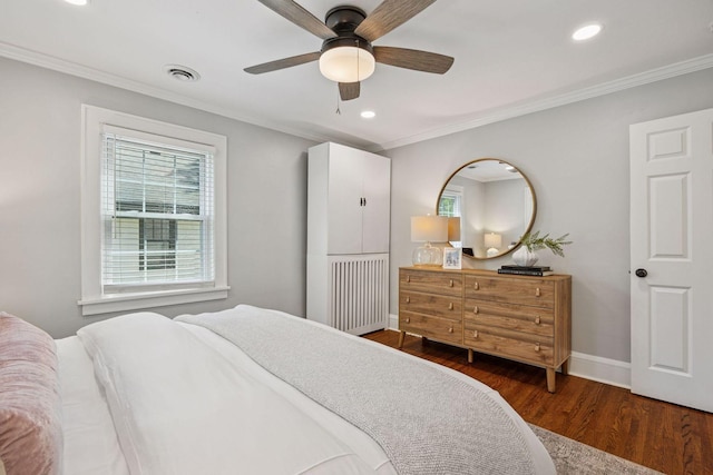 4510 Arden Ave, Edina, MN 55424 - bedroom featuring wood finished floors, crown molding, recessed lighting, and ceiling fan