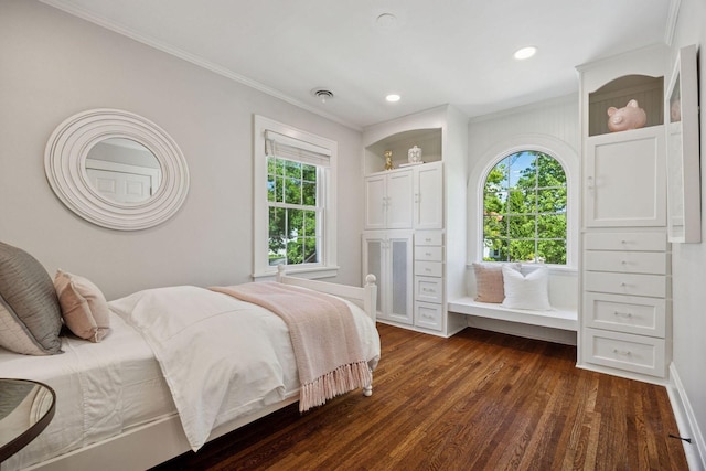 4510 Arden Ave, Edina, MN 55424 - bedroom with crown molding, dark wood-type flooring, and recessed lighting