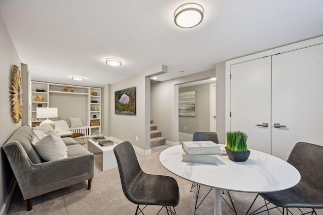 4510 Arden Ave, Edina, MN 55424 - carpeted dining space featuring stairs and built in features
