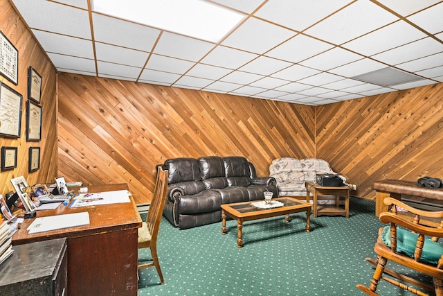 9614 Hayes Rd, Mountain Iron, MN 55768 - carpeted living room with wood walls