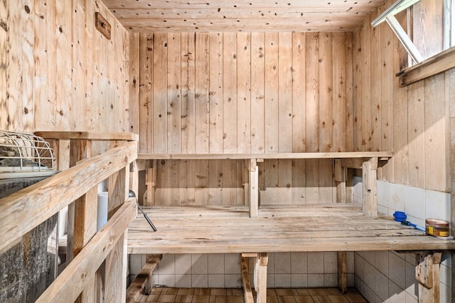 9614 Hayes Rd, Mountain Iron, MN 55768 - relaxing sauna featuring wood walls and wooden ceiling