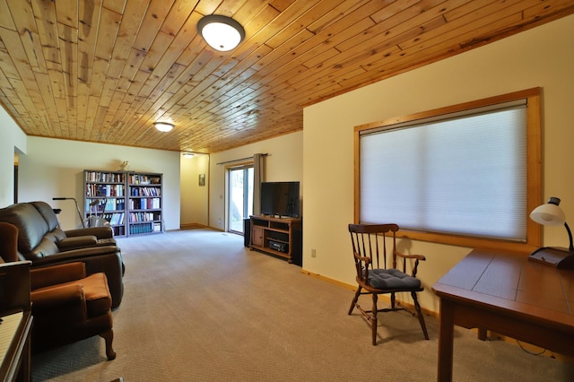 30467 Lakeview Dr, Breezy Point, MN 56472 - carpeted living room with wooden ceiling and baseboards