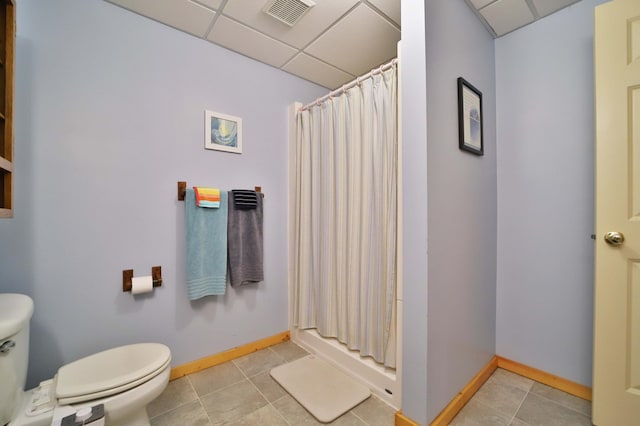 30467 Lakeview Dr, Breezy Point, MN 56472 - full bath featuring a drop ceiling, a shower with curtain, and tile patterned floors