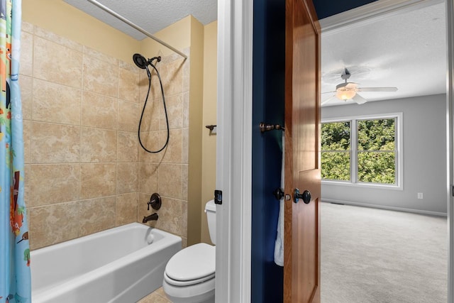 12346 Harvard Ave, Eden Prairie, MN 55347 - bathroom with a textured ceiling, shower / tub combo with curtain, and ceiling fan