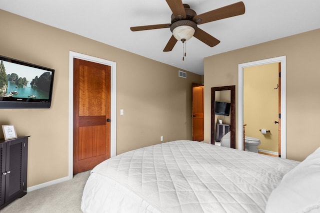 12346 Harvard Ave, Eden Prairie, MN 55347 - bedroom featuring light carpet, ensuite bathroom, and ceiling fan