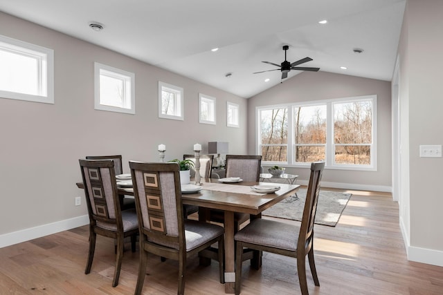7617 Ocean Ave NE, Otsego, MN 55330 - dining space with ceiling fan, light wood-style floors, lofted ceiling, and recessed lighting