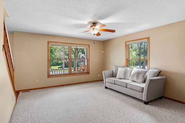 621 Twelve Oaks Ln, Hudson, WI 54016 - carpeted living area featuring ceiling fan and a textured ceiling