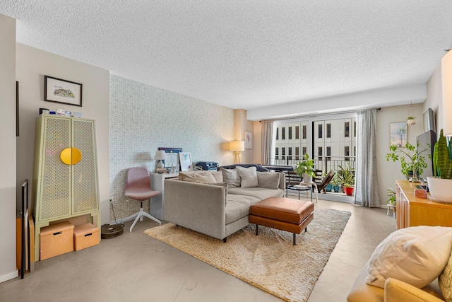 121 Washington Ave S Unit 513, Minneapolis, MN 55401 - living area with a textured ceiling and finished concrete floors