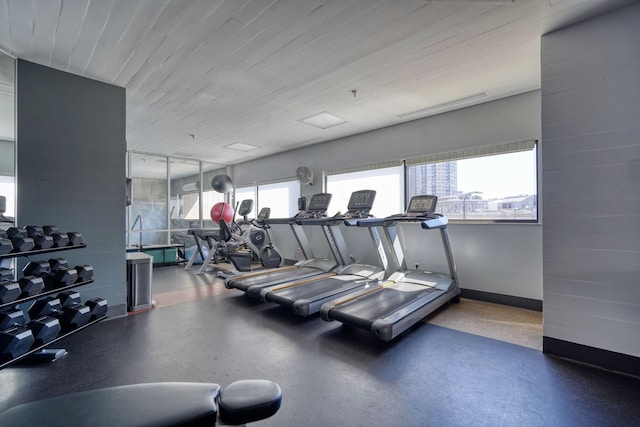 121 Washington Ave S Unit 513, Minneapolis, MN 55401 - exercise room featuring wooden ceiling and baseboards