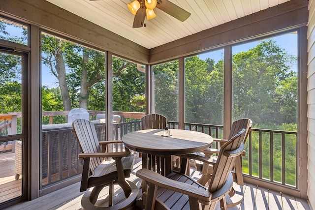 11985 Lever Ct NE, Blaine, MN 55449 - sunroom / solarium with outdoor dining area, a ceiling fan, and plenty of natural light