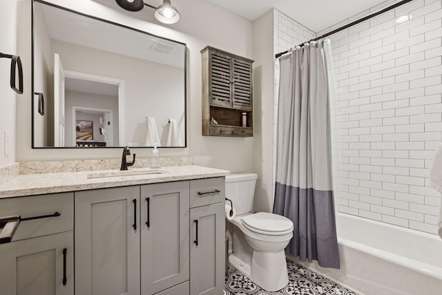 11985 Lever Ct NE, Blaine, MN 55449 - full bath with vanity, shower / bath combo with shower curtain, and tile patterned flooring