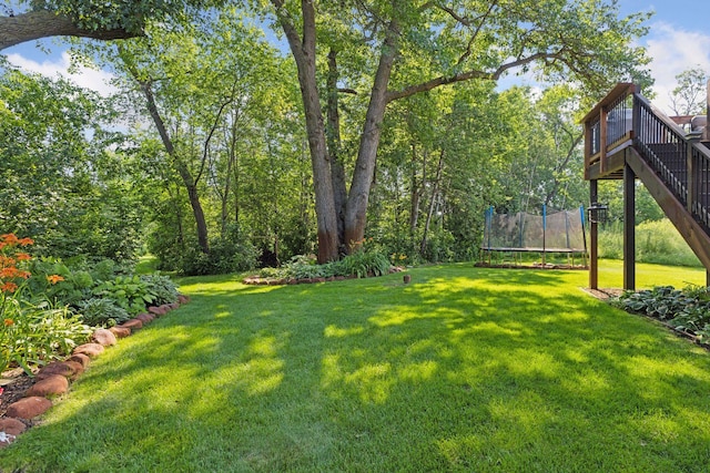 11985 Lever Ct NE, Blaine, MN 55449 - view of green lawn with a trampoline and a deck