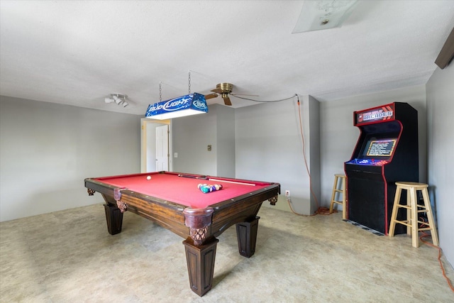 602 8th St NW, Chisholm, MN 55719 - rec room with a ceiling fan, billiards, and light colored carpet