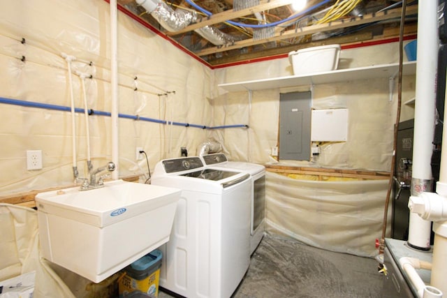 2223 Fairbanks Dr, North Mankato, MN 56003 - laundry area featuring electric panel and washer and clothes dryer