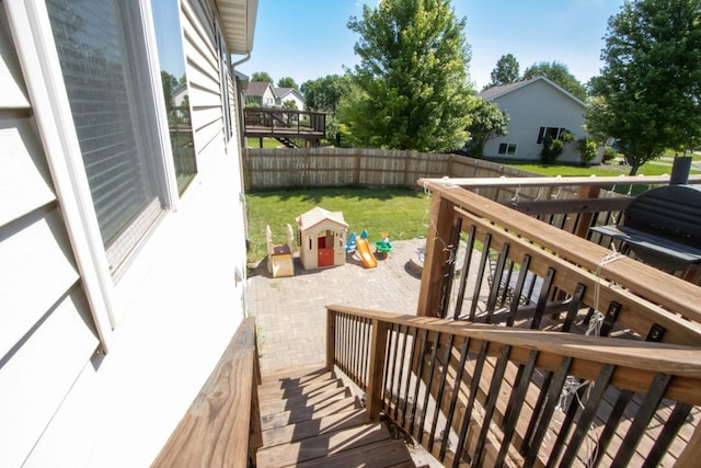 2223 Fairbanks Dr, North Mankato, MN 56003 - wooden terrace with a fenced backyard