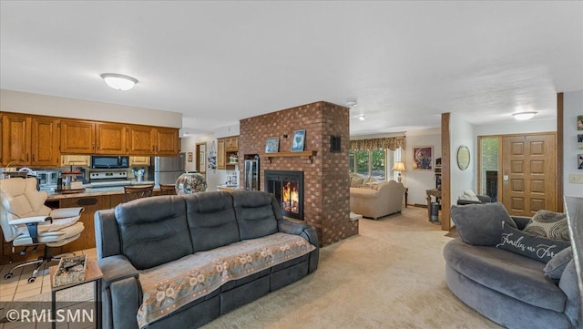 950 Tuva Rd SE, Cokato, MN 55321 - living area featuring light carpet and a brick fireplace