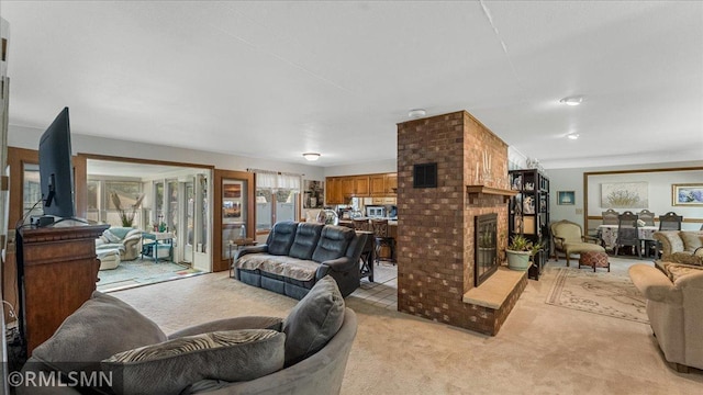 950 Tuva Rd SE, Cokato, MN 55321 - living area with light colored carpet and a brick fireplace