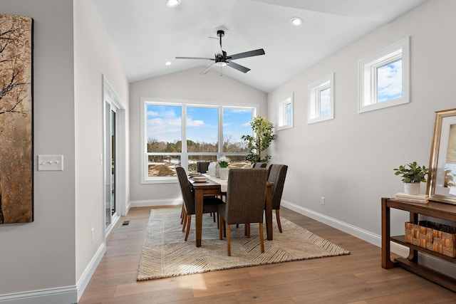3886 Larabee Ave NE, Saint Michael, MN 55376 - dining room with light wood-type flooring, a ceiling fan, recessed lighting, and vaulted ceiling