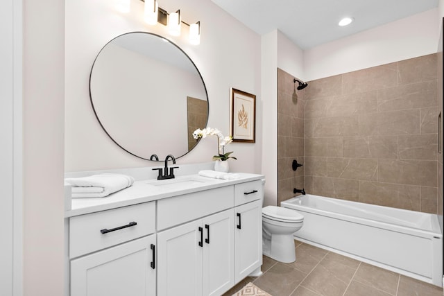 3886 Larabee Ave NE, Saint Michael, MN 55376 - bathroom with vanity,  shower combination, tile patterned flooring, and recessed lighting