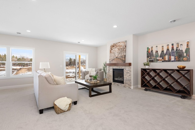 3886 Larabee Ave NE, Saint Michael, MN 55376 - carpeted living area with a fireplace and recessed lighting