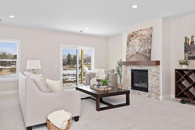 3886 Larabee Ave NE, Saint Michael, MN 55376 - living room with carpet flooring, a glass covered fireplace, and recessed lighting