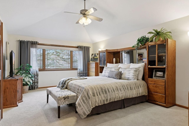 3600 Wedgewood Ln N, Plymouth, MN 55441 - bedroom with light colored carpet, a ceiling fan, and high vaulted ceiling