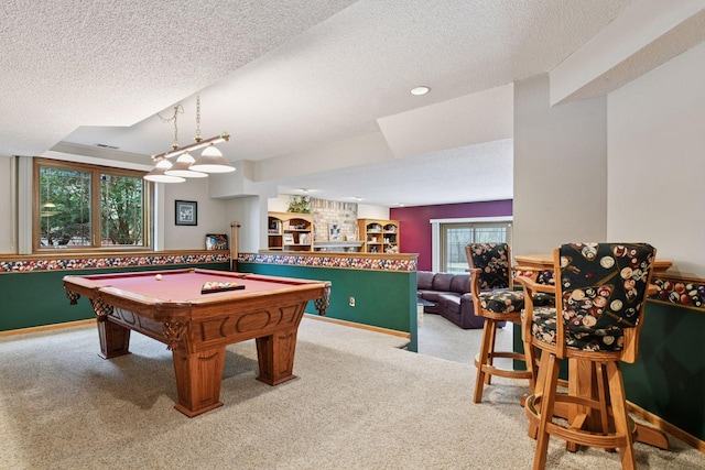 3600 Wedgewood Ln N, Plymouth, MN 55441 - recreation room featuring carpet floors, a textured ceiling, and pool table