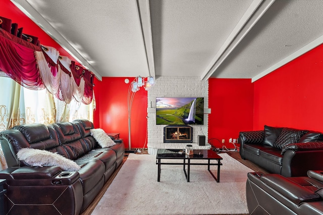 7609 James Ave N, Brooklyn Park, MN 55444 - living area featuring a textured ceiling and beamed ceiling