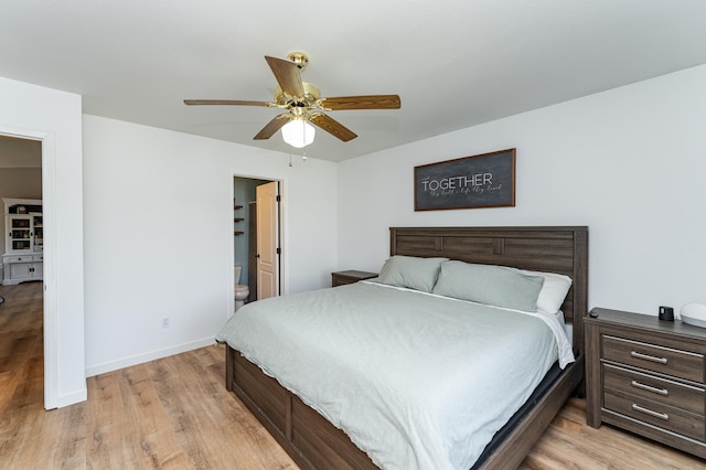 2 Lillie Ln SE, Pine Island, MN 55963 - bedroom with light wood-style flooring, a ceiling fan, and ensuite bathroom