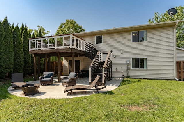 2 Lillie Ln SE, Pine Island, MN 55963 - rear view of house featuring a fire pit, stairs, a deck, a patio area, and a yard