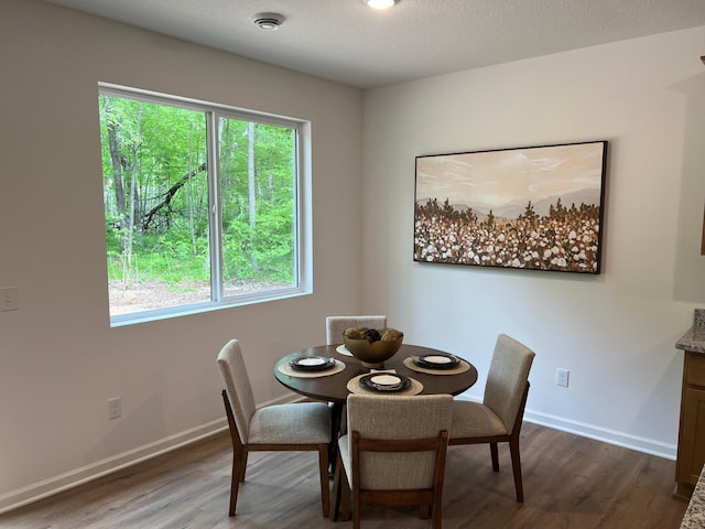 dining area featuring dark wood-type flooring