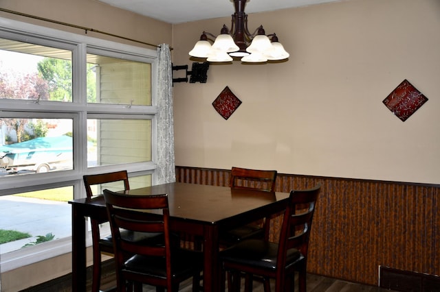 308 Maple Ave S, Thief River Falls, MN 56701 - dining room with a chandelier, wainscoting, and wood finished floors
