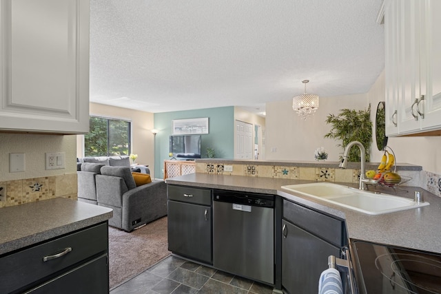 13525 Zenith Ln, Eden Prairie, MN 55346 - kitchen featuring dishwasher, a peninsula, range with electric stovetop, a textured ceiling, and open floor plan