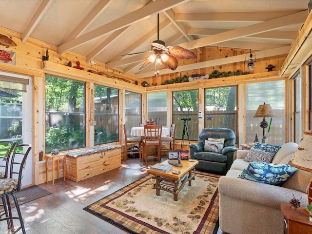 26803 Pelican Beach Rd, Merrifield, MN 56465 - sunroom featuring wood-type flooring and wooden walls