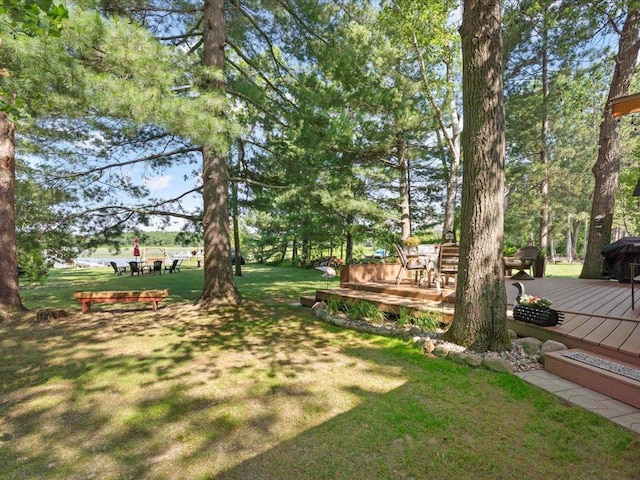 26803 Pelican Beach Rd, Merrifield, MN 56465 - view of grassy yard featuring a deck