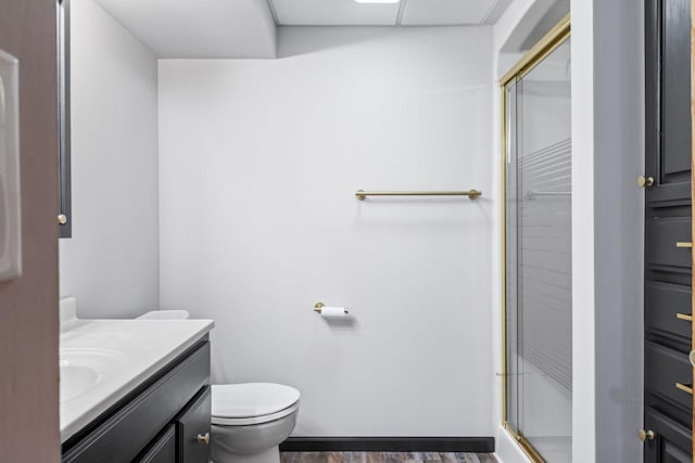 2100 10th St SW, Austin, MN 55912 - full bath with a shower stall, vanity, and wood finished floors