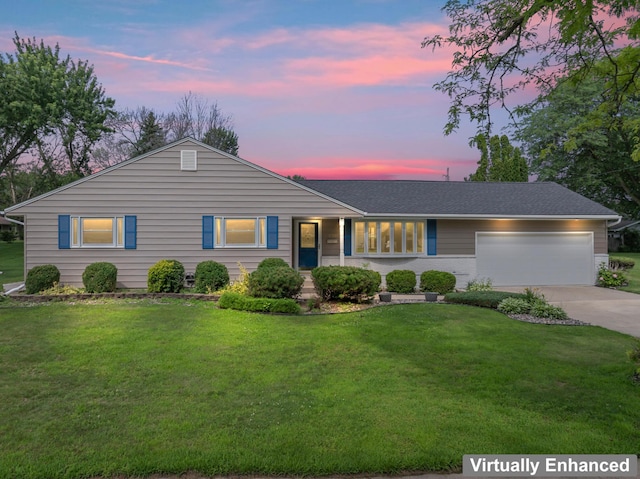 2100 10th St SW, Austin, MN 55912 - ranch-style house featuring a garage, a front yard, driveway, and a shingled roof