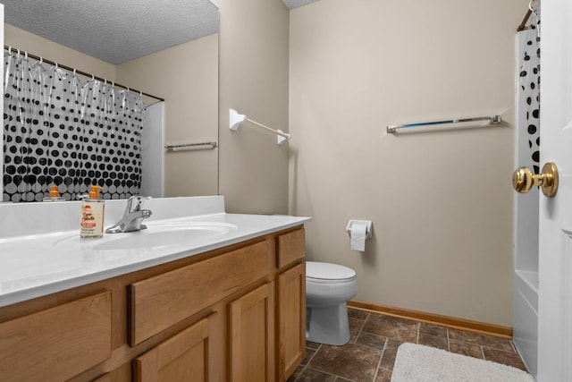 7735 Lachman Ave NE, Otsego, MN 55301 - full bath with stone tile floors, vanity, a shower with curtain, and a textured ceiling