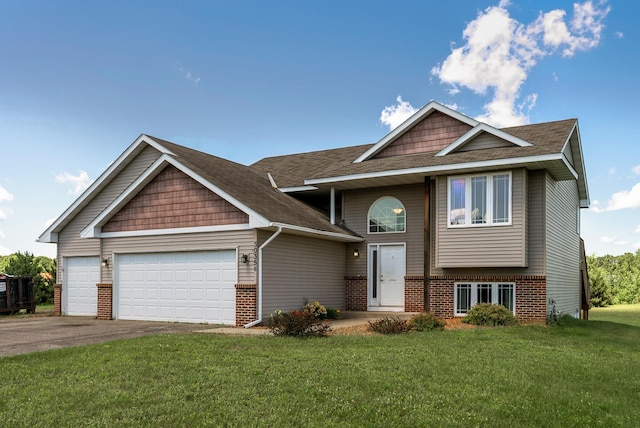 30354 118th St, Baldwin Twp, MN 55371 - view of front of house featuring an attached garage, brick siding, a front yard, driveway, and a shingled roof