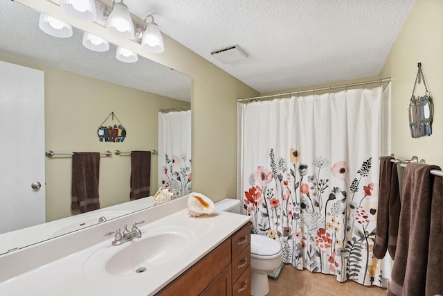 20 2nd St NE Unit P1008, Minneapolis, MN 55413 - full bathroom featuring vanity, tile patterned flooring, a textured ceiling, and a shower with curtain