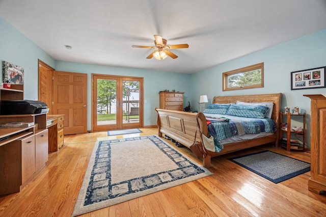 36773 Rose Lake Rd, Hobart Twp, MN 56544 - bedroom with access to outside, light wood finished floors, and a ceiling fan